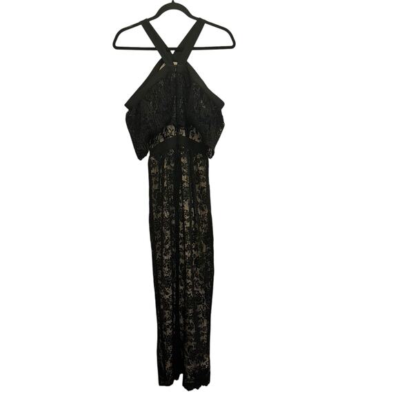 NWT Lucy Paris Black Lace Halter Off the Shoulder Maxi Dress - Picture 2 of 6